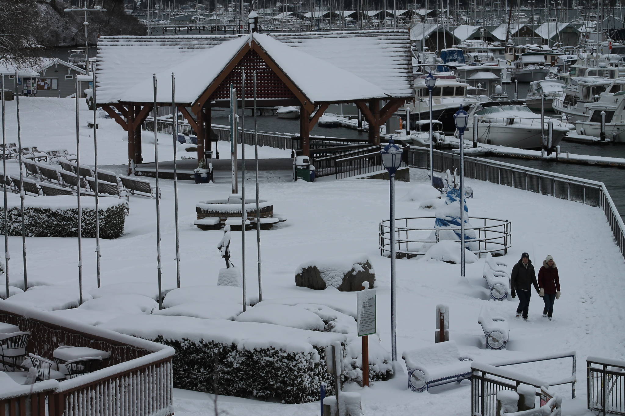 Muriel Iverson Williams Waterfront Park in Poulsbo was covered in snow. (Mark Krulish/Kitsap News Group)